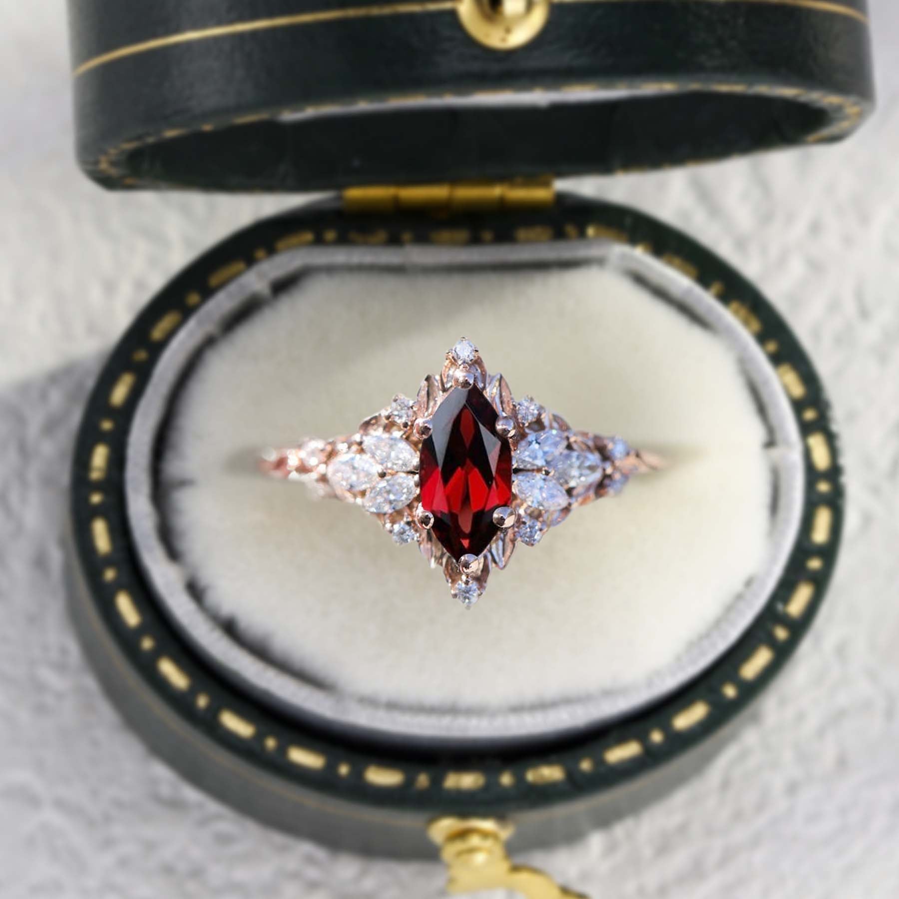 Unique Starlight Marquise Lab Ruby Ring - Oore Jewelry