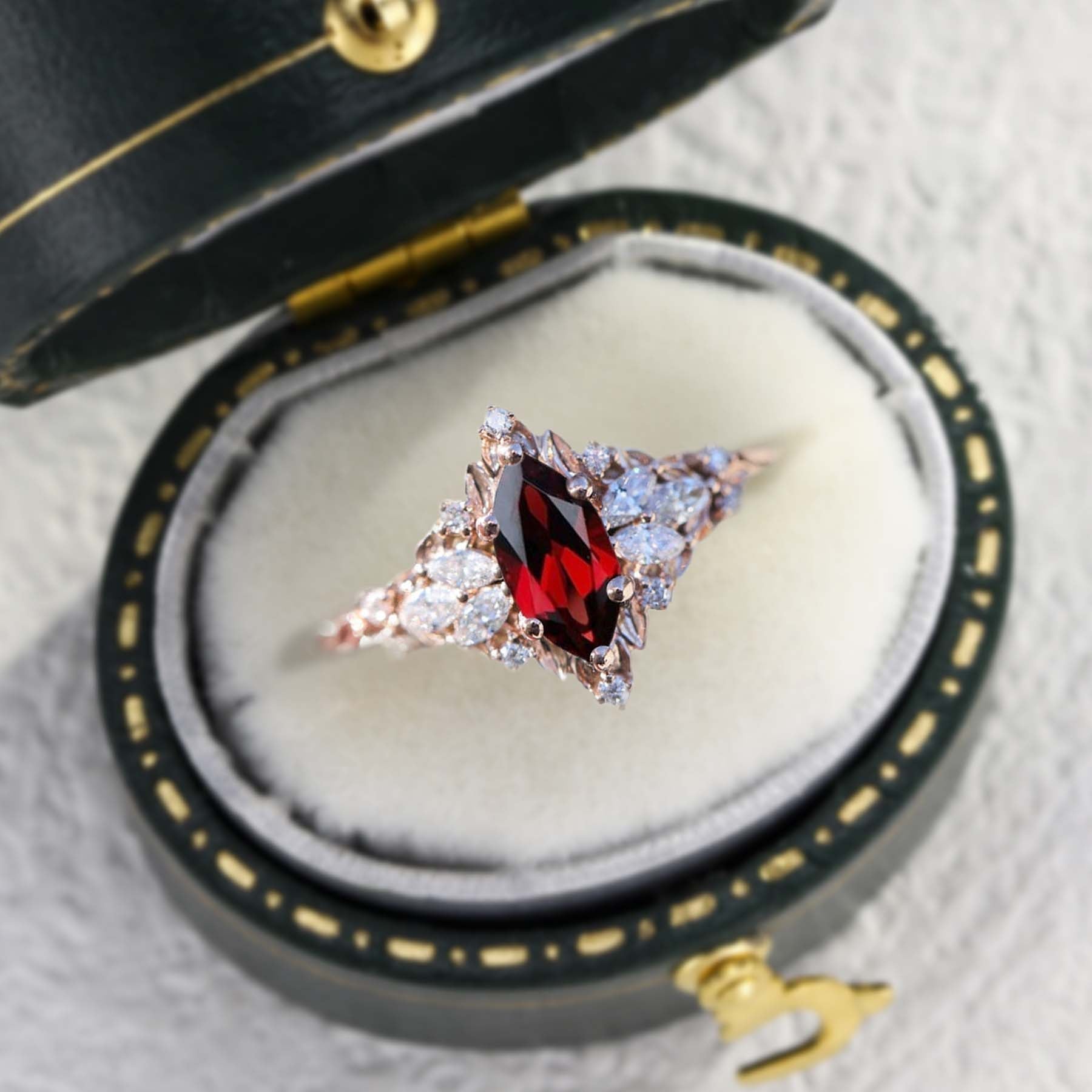 Unique Starlight Marquise Lab Ruby Ring - Oore Jewelry