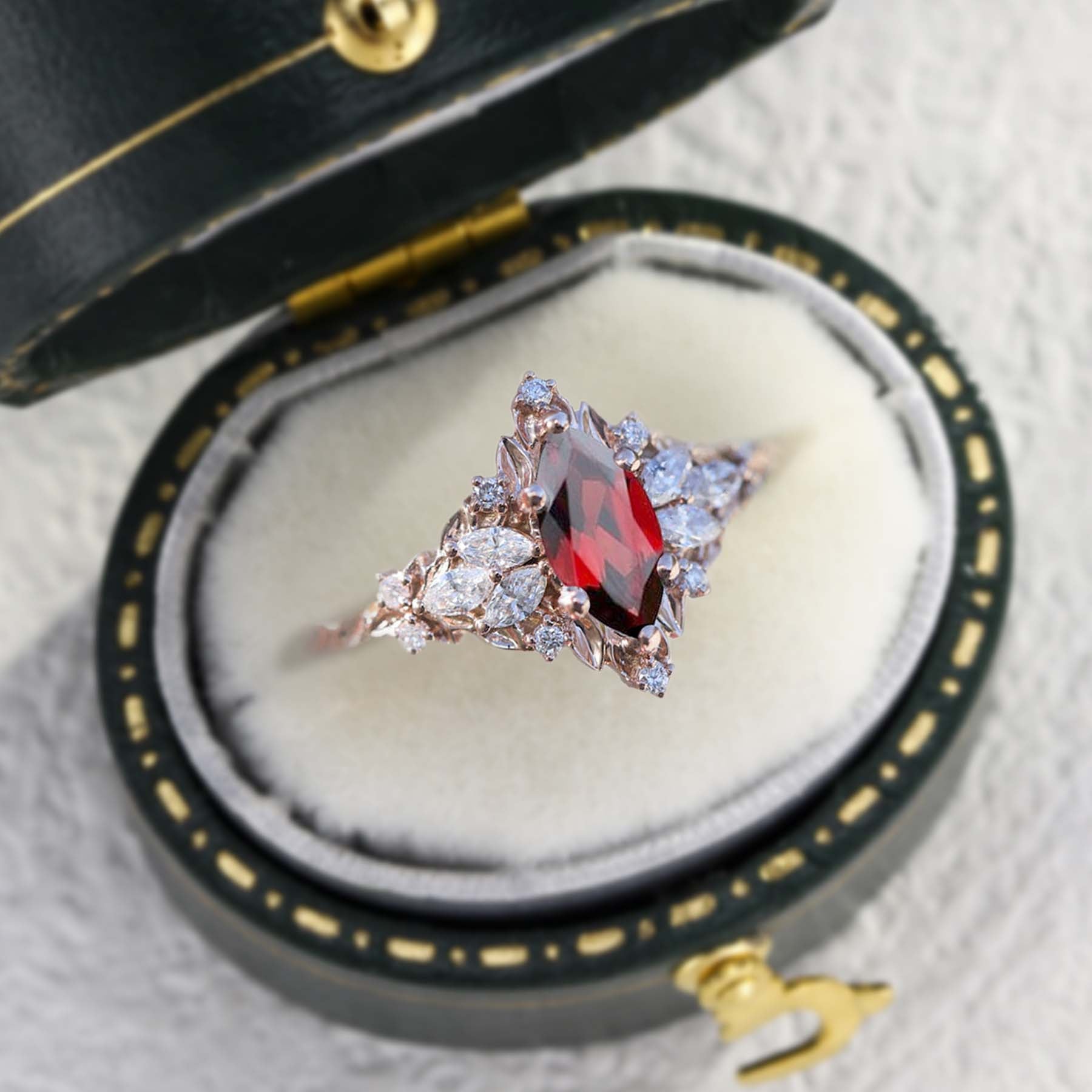 Unique Starlight Marquise Lab Ruby Ring - Oore Jewelry