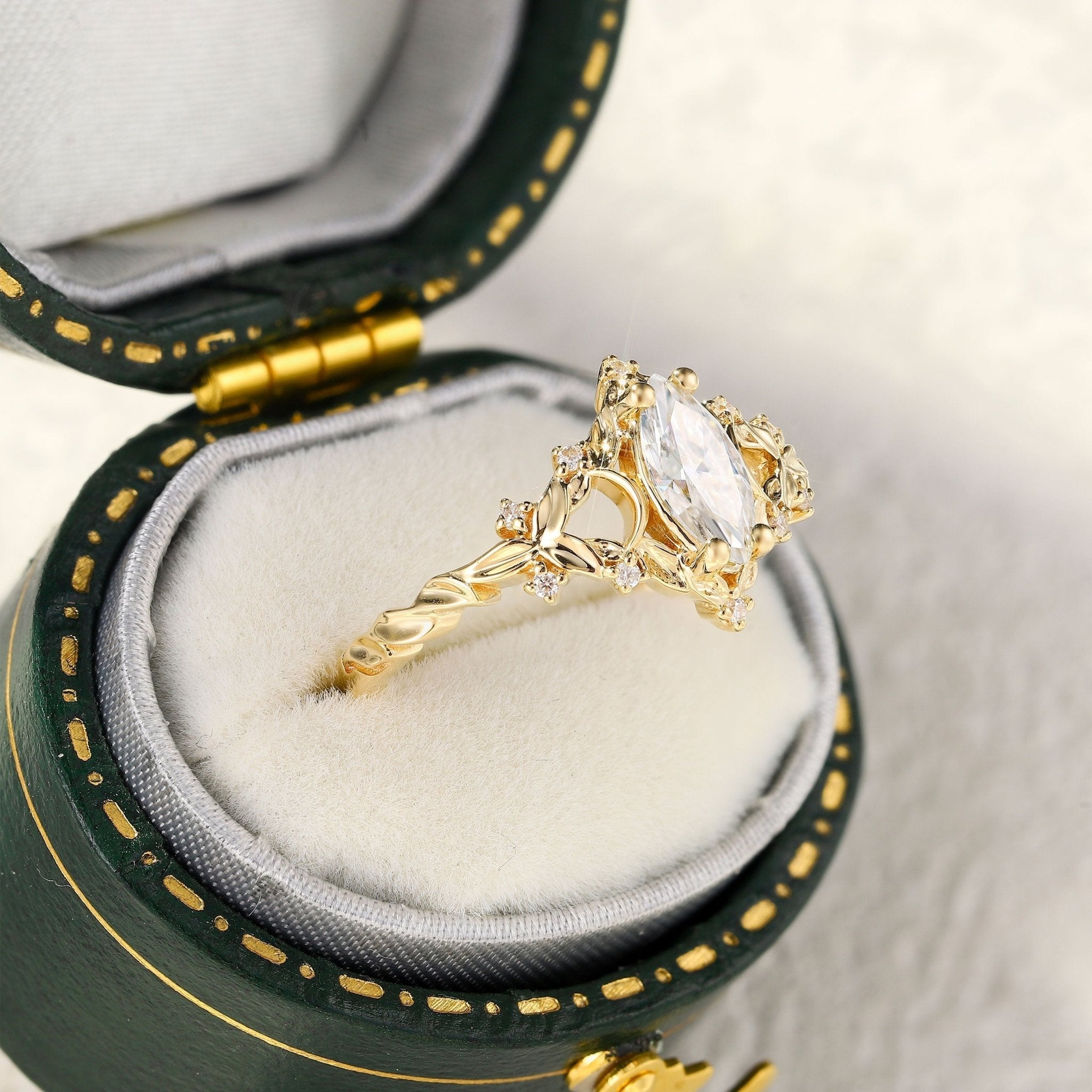 Unique Briar Moon Marquise Moissanite Ring - Oore Jewelry