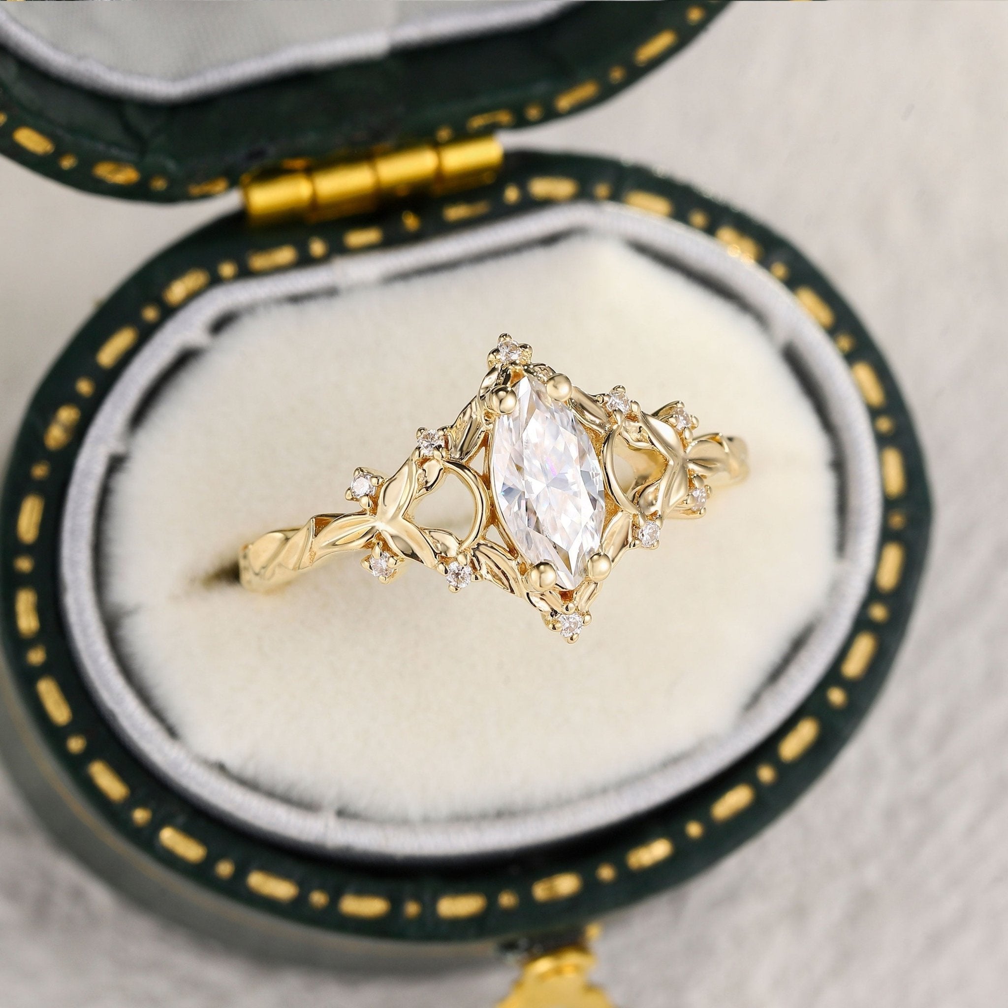 Unique Briar Moon Marquise Moissanite Ring - Oore Jewelry