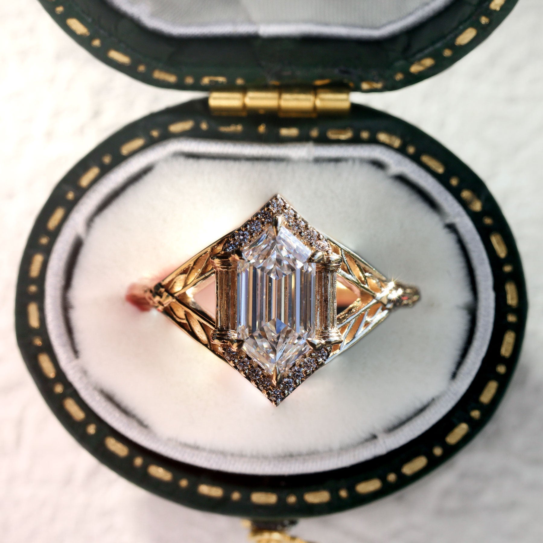 Geometric Long Hexagon Moissanite Engagement Ring - Oore Jewelry
