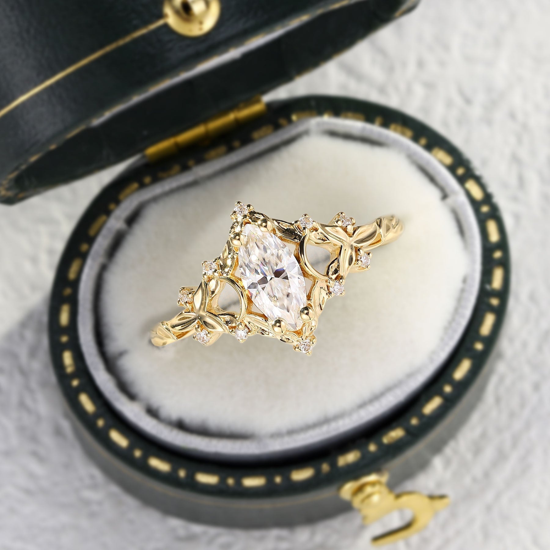 Unique Briar Moon Marquise Moissanite Ring - Oore Jewelry
