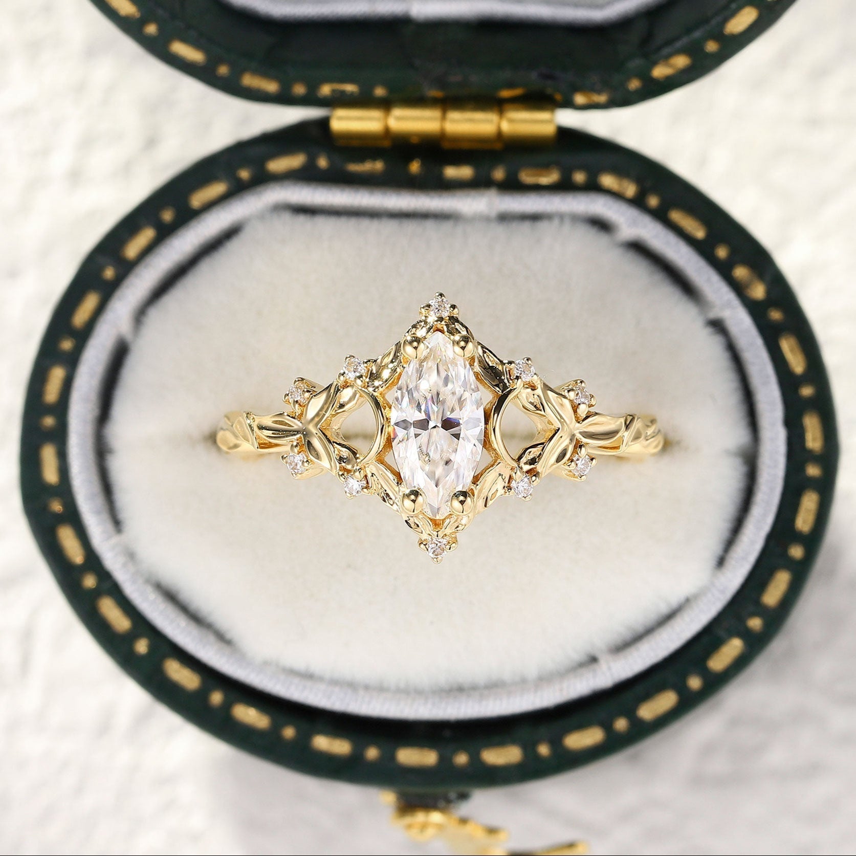 Unique Briar Moon Marquise Moissanite Ring - Oore Jewelry