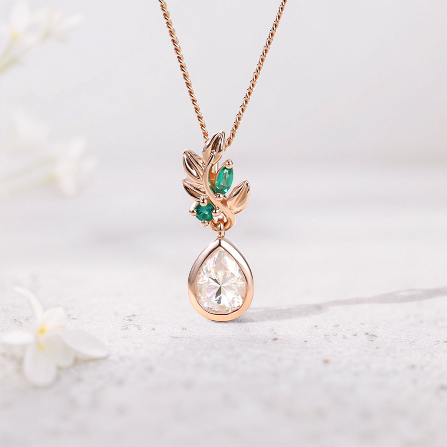Unique Bezel Pear Moissanite Pendant Necklace - Oore Jewelry