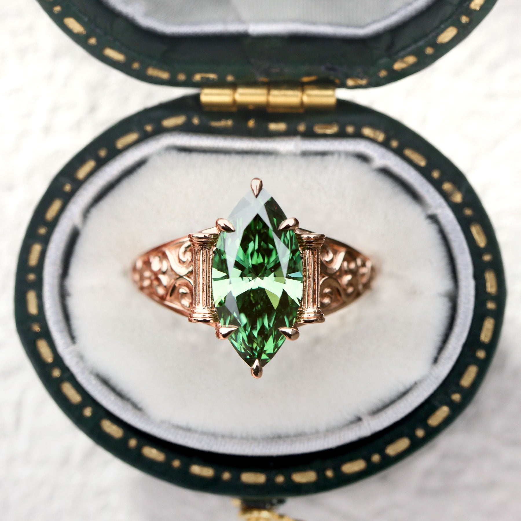 Unique Marquise Lab Emerald Engagement Ring - Oore Jewelry