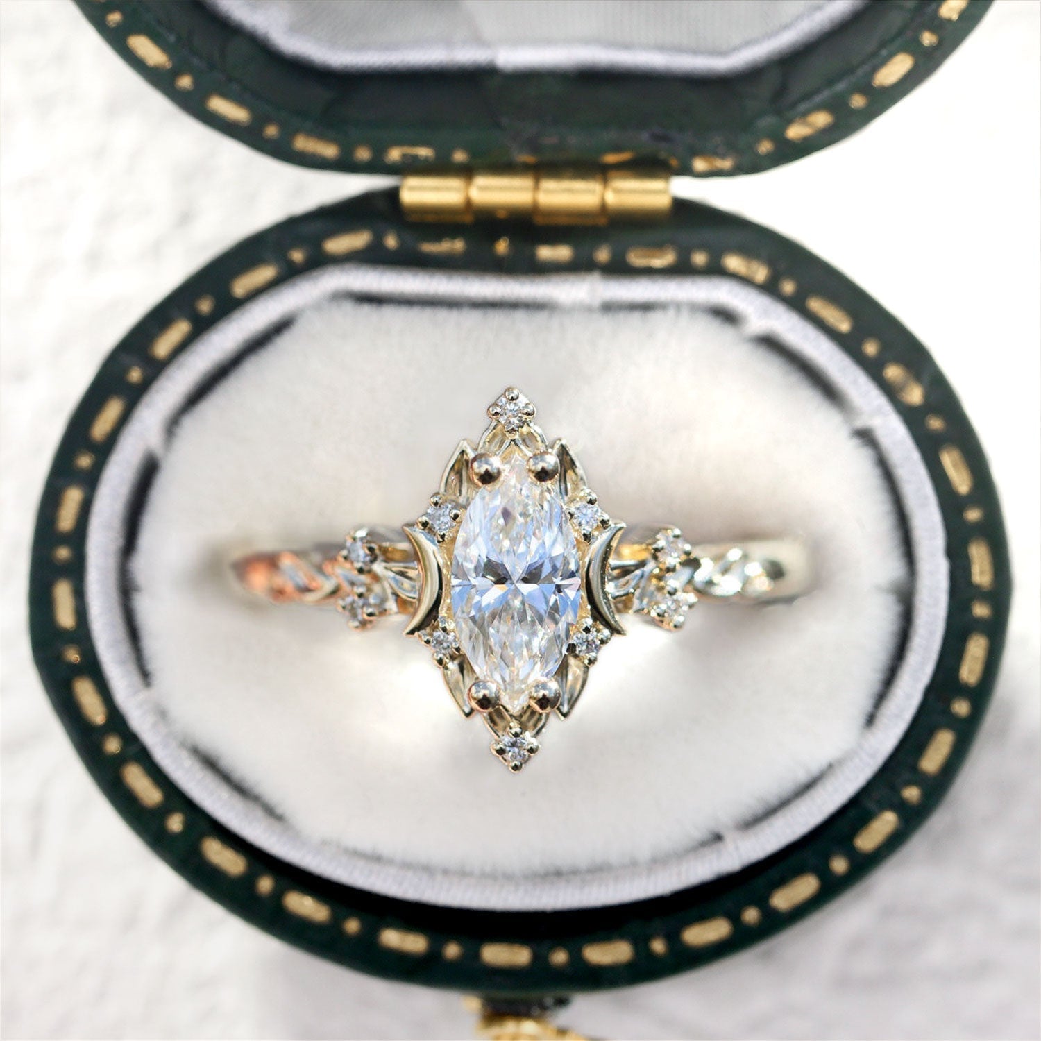 Unique Briar Moon Marquise Moissanite Engagement Ring - Oore Jewelry