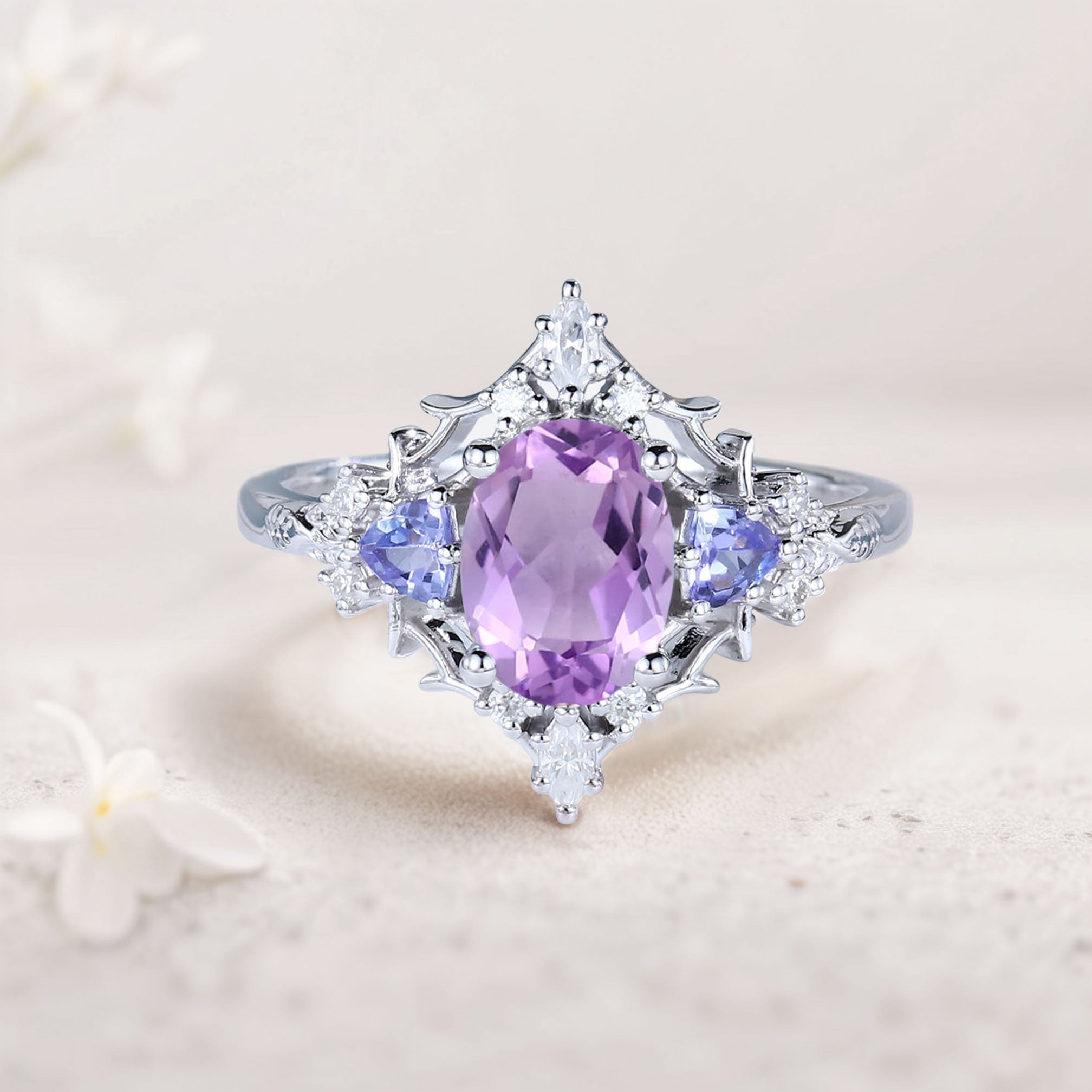 Vintage Briar Rose Oval Amethyst Engagement Ring Filigree Ring - Oore Jewelry