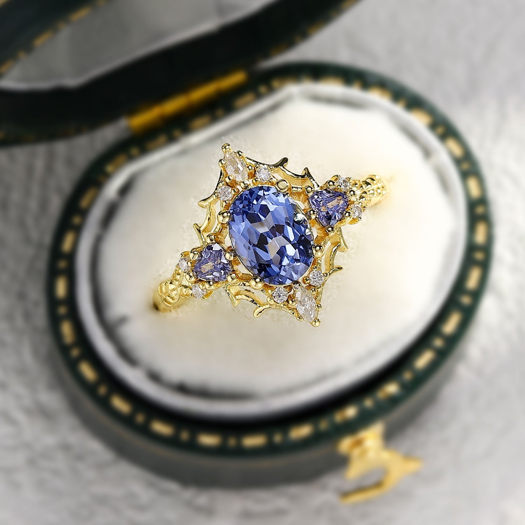 Vintage Briar Rose Oval Lab Sapphire Engagement Ring Filigree Ring - Oore Jewelry