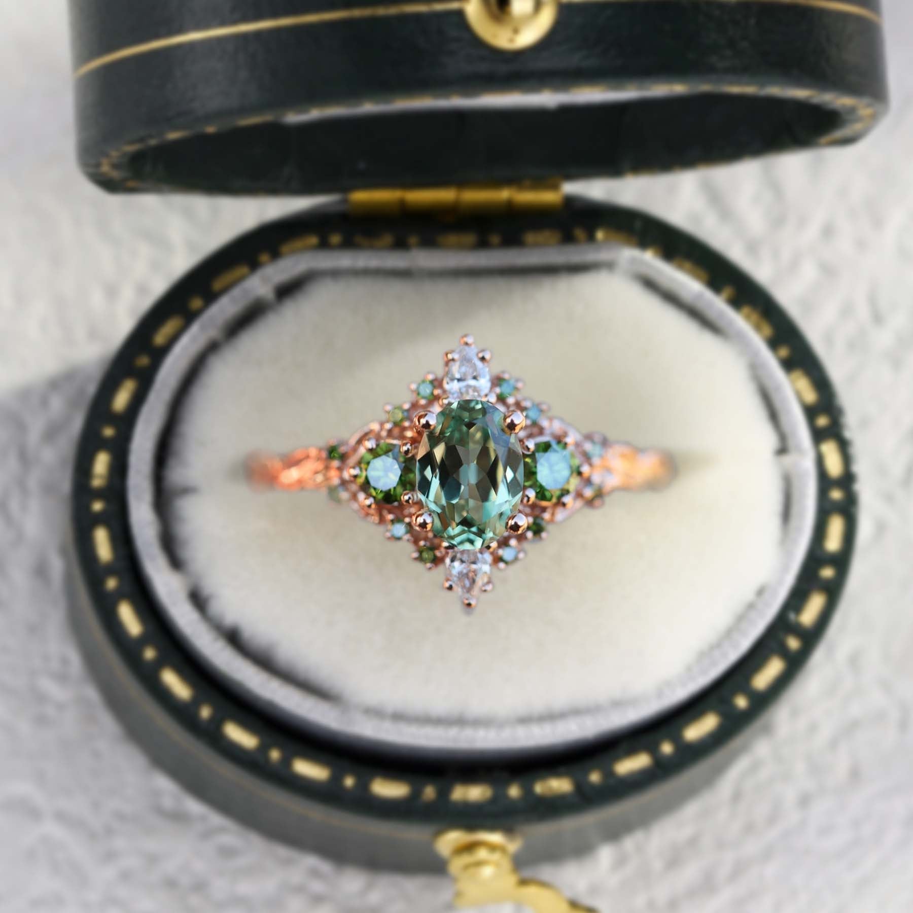 Unique Enchanted Briar Oval Green Lab Sapphire Ring - Oore Jewelry