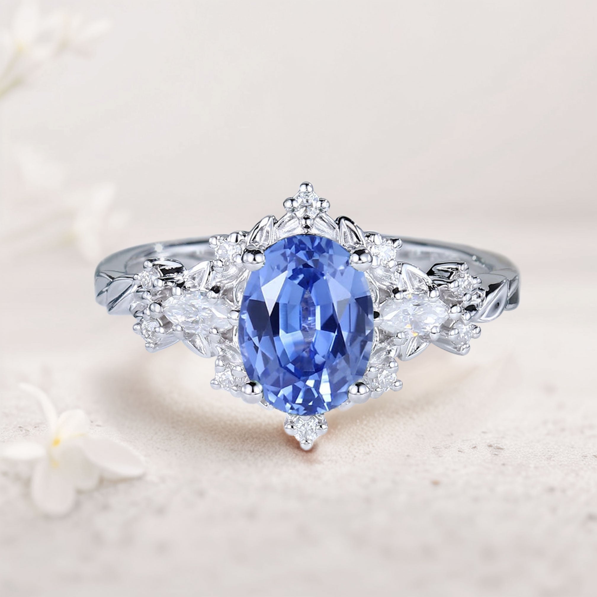 Vintage Briar Rose Oval Lab Sapphire Engagement Ring Vine Ring - Oore Jewelry