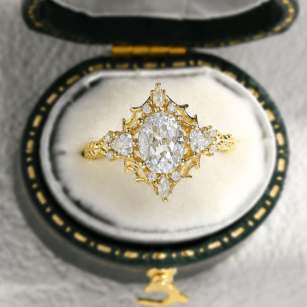 Custom Vintage Briar Rose Filigree Oval Moissanite Engagement Ring - Oore Jewelry