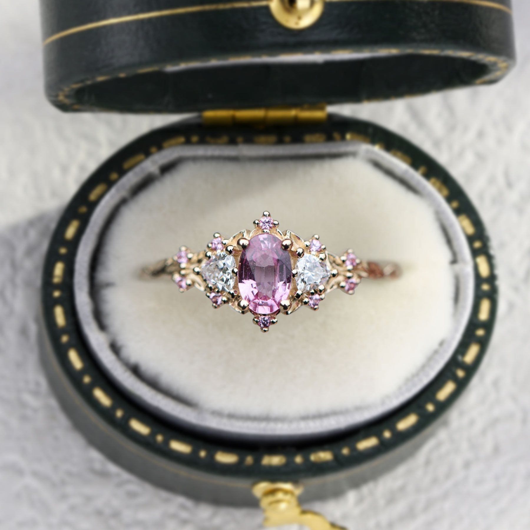 Unique Briar Rose Oval Lab Pink Padparadscha Ring - Oore Jewelry