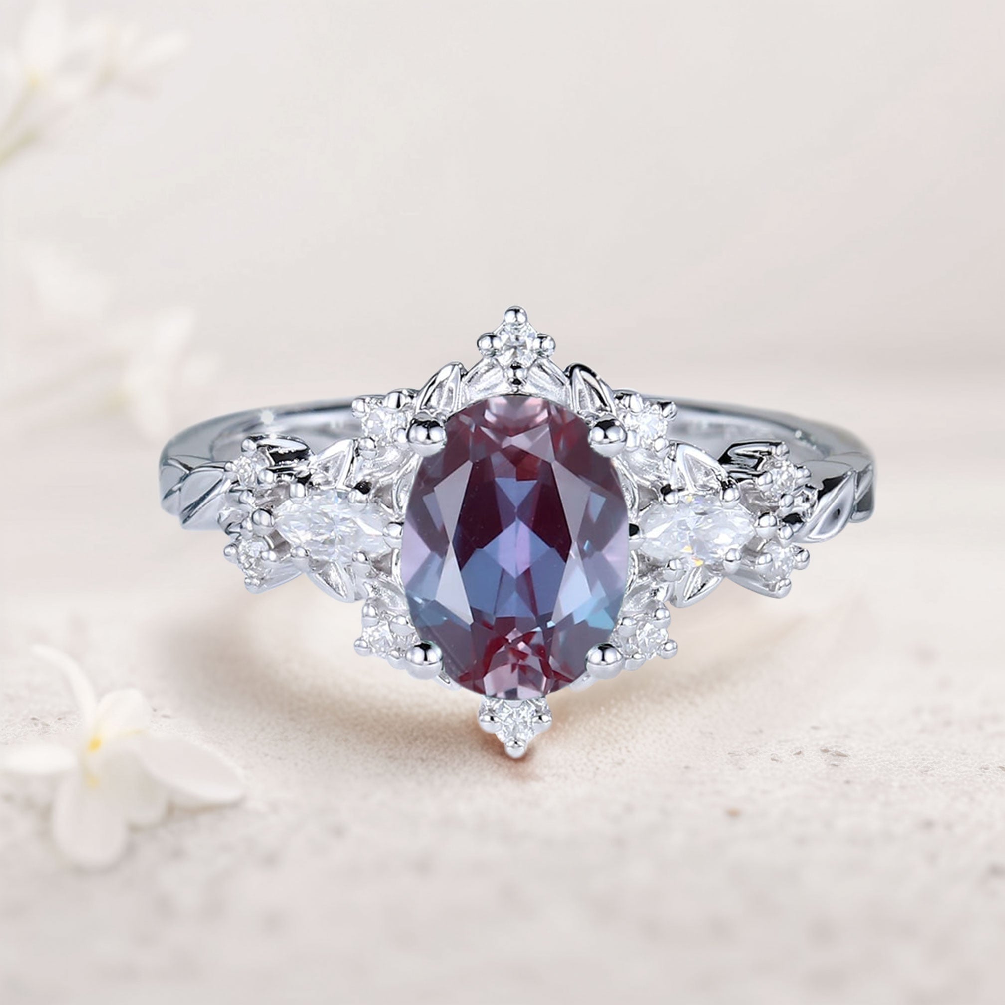 Vintage Briar Rose Oval Lab Alexandrite Engagement Ring Vine Ring - Oore Jewelry