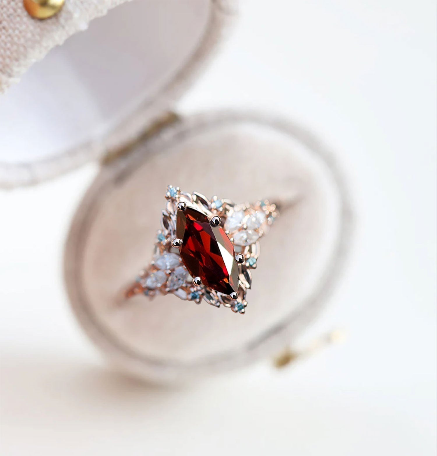 Unique Briar Rose Starlight Marquise Garnet Anniversary Ring - Oore Jewelry
