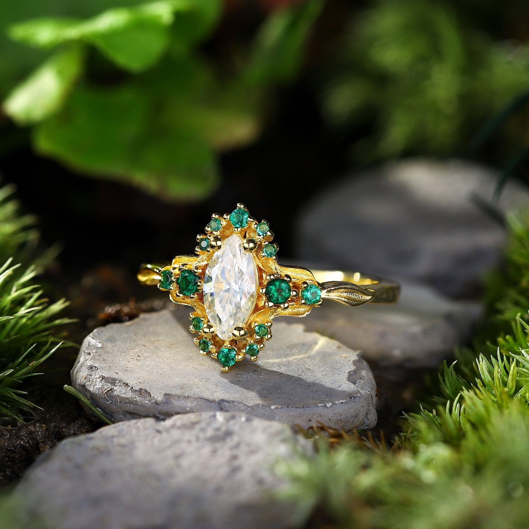Unique Astraea Half Halo Marquise Moissanite Ring - Oore Jewelry
