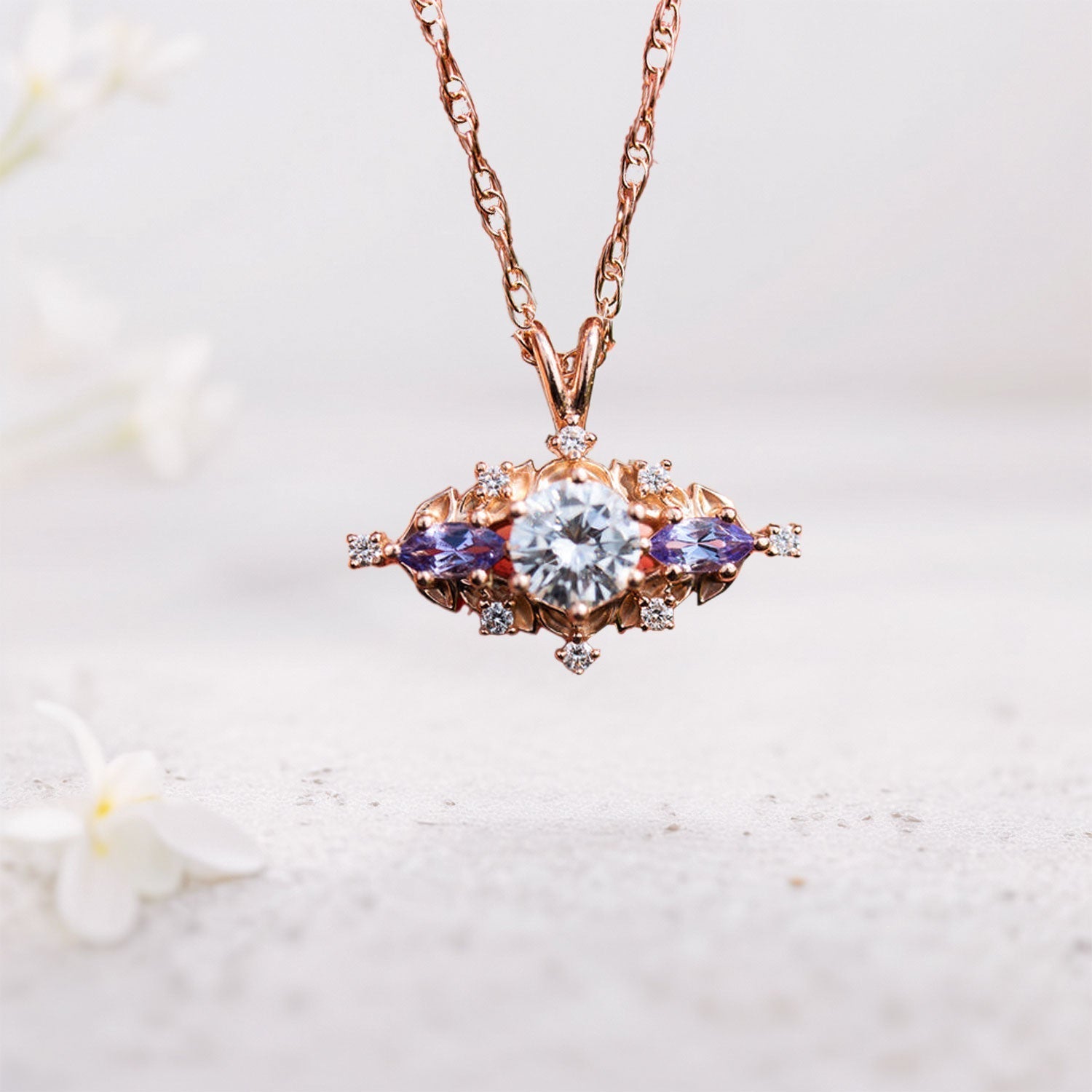 Vintage Round Moissanite Pendant Necklace With Cable Chain - Oore Jewelry