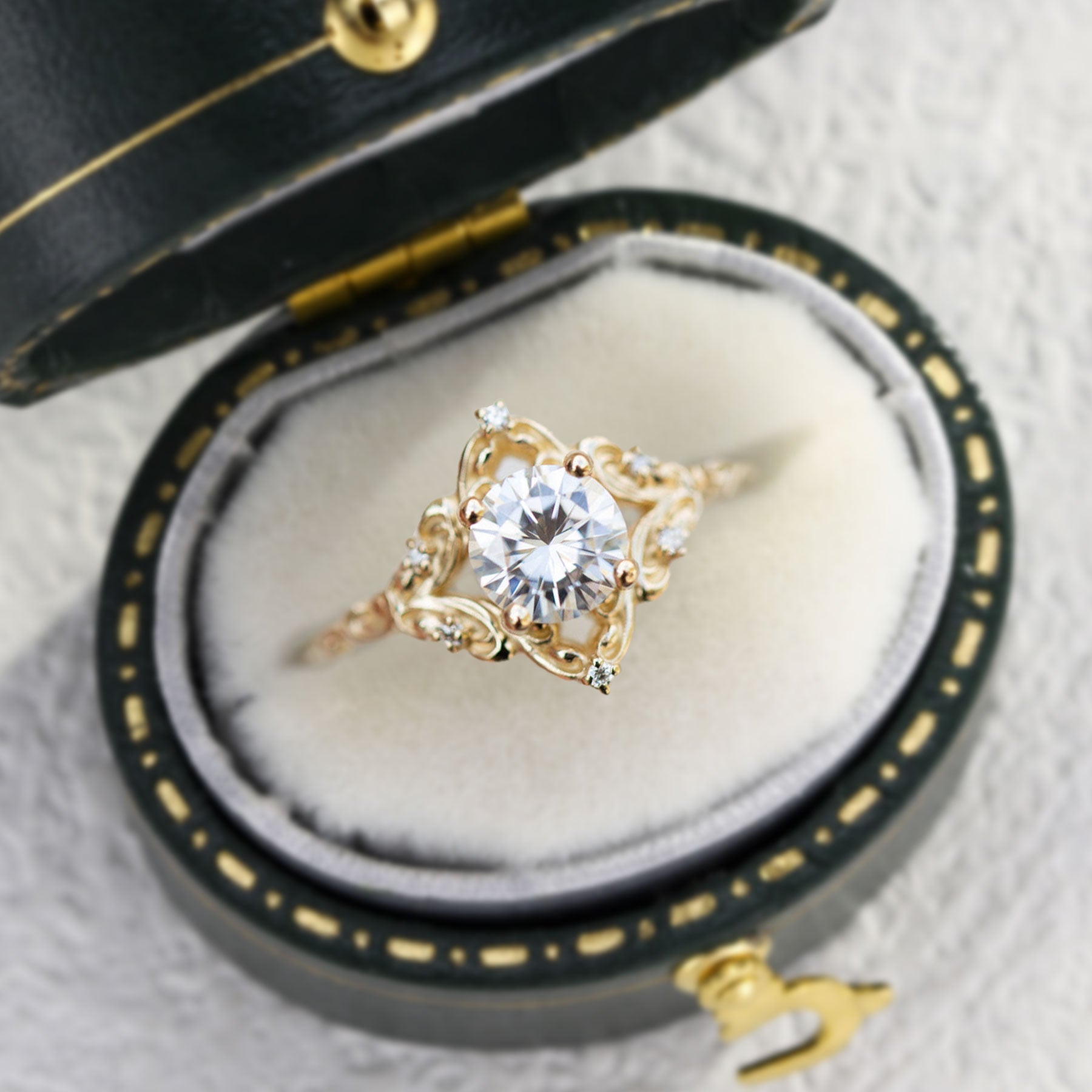 Unique Aurora Round Moissanite Ring - Oore Jewelry