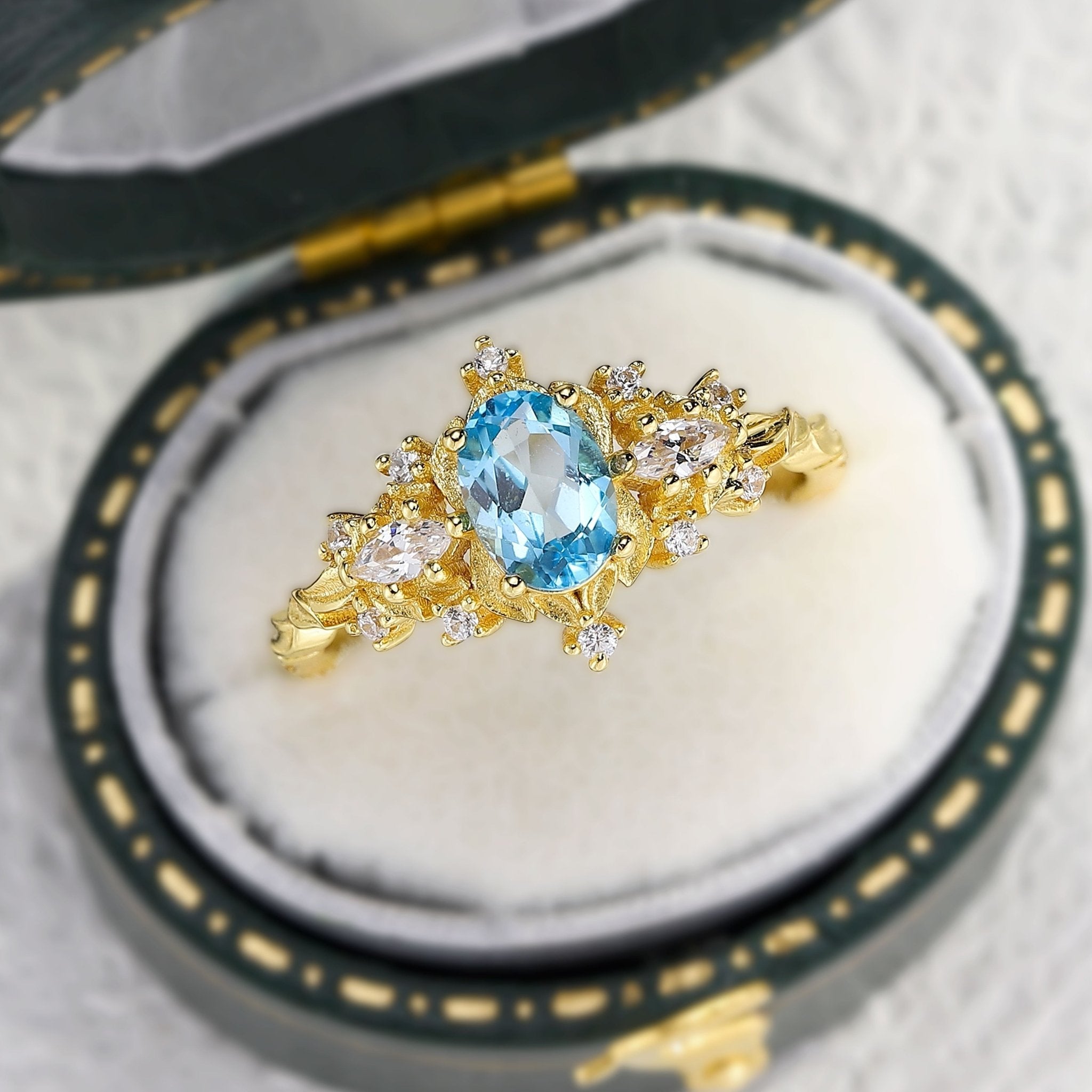 Unique Briar Rose Three Stone Oval Lab Topaz Ring - Oore Jewelry