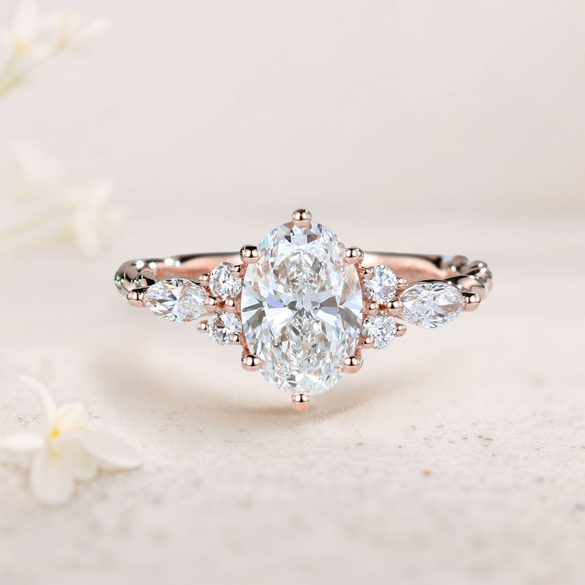 Unique Oval Lab Grown Diamond Twisted Engagement Ring - Oore Jewelry