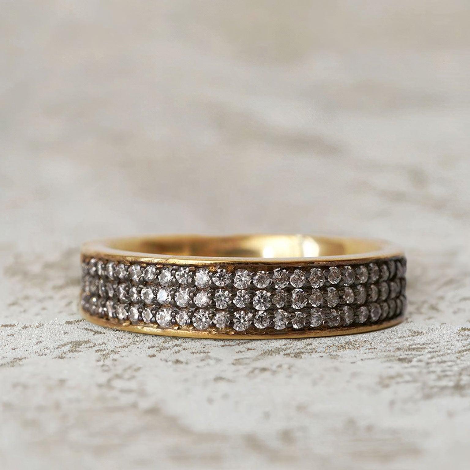 Unique Gothic Spiral Round Black Moissanite Ring Band For Men - Oore Jewelry