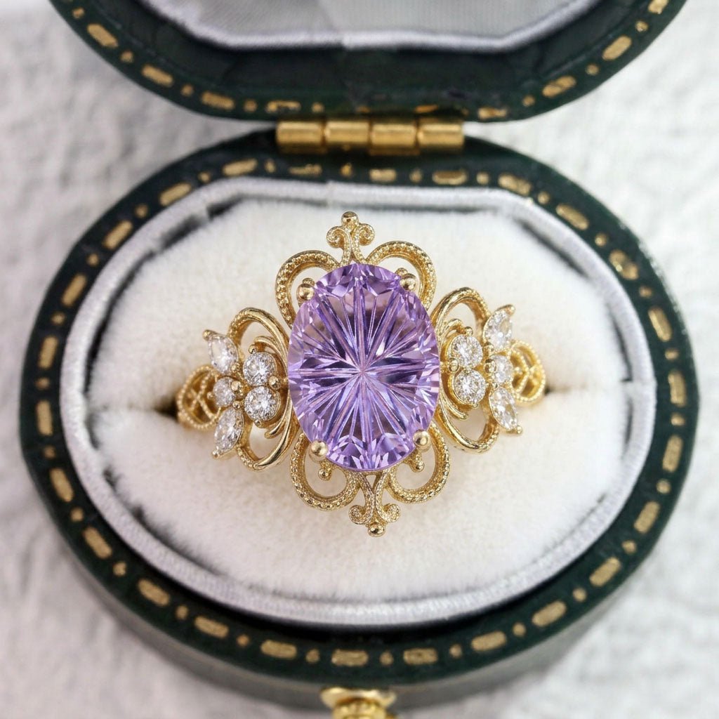 Vintage Twilight Vow Starlight Oval Purple Lab Sapphire Ring - Oore Jewelry