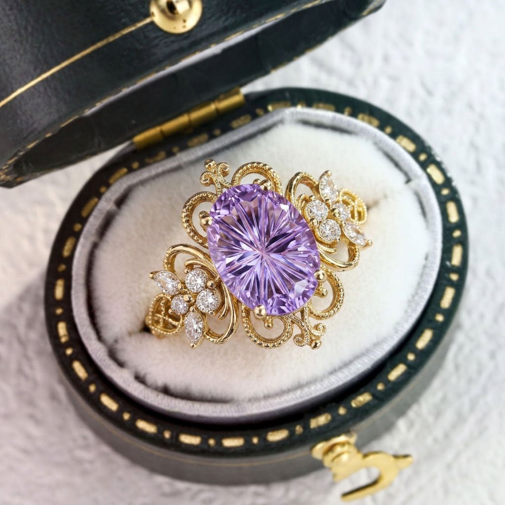 Vintage Twilight Vow Starlight Oval Purple Lab Sapphire Ring - Oore Jewelry