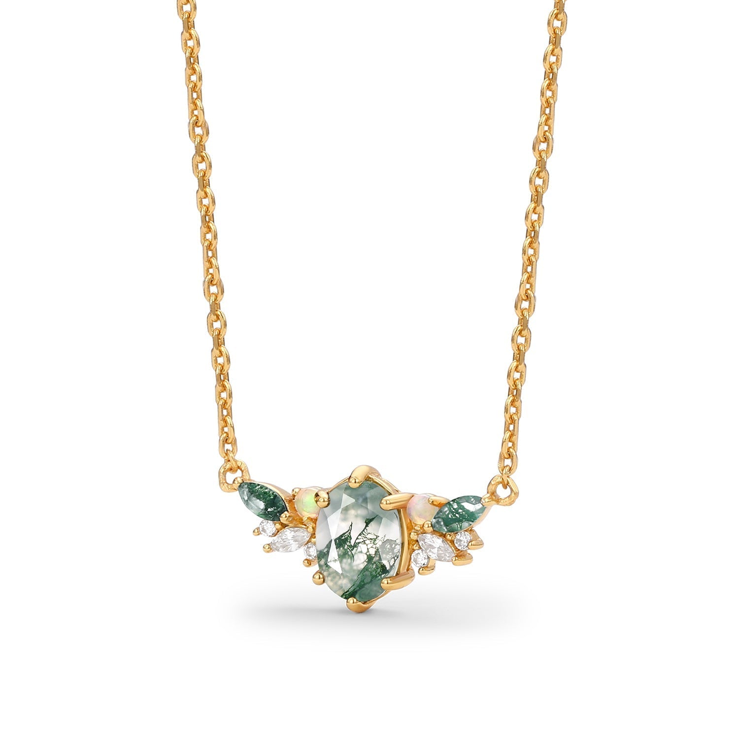 Unique Moss Agate and Opal Necklace - Oore Jewelry