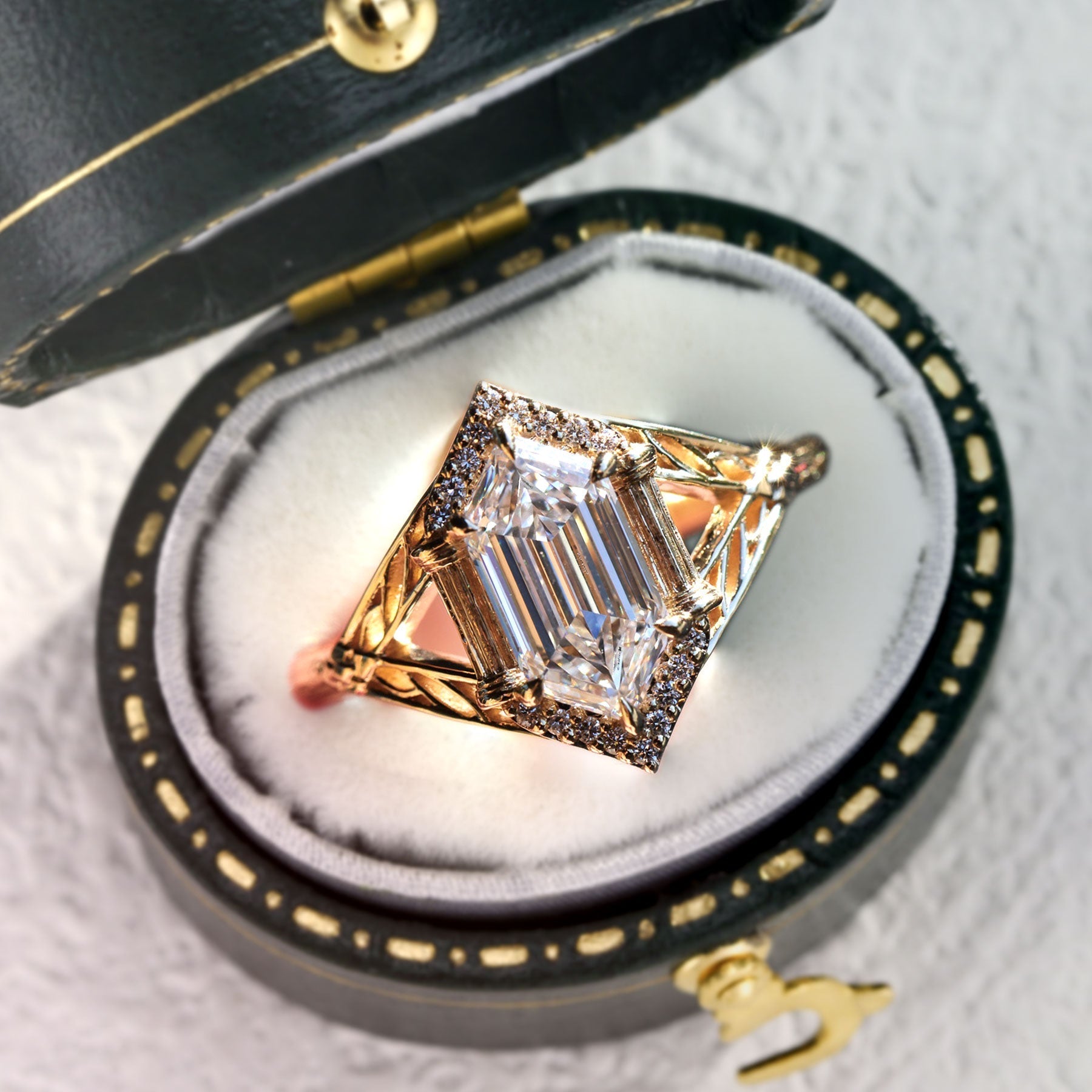 Geometric Long Hexagon Moissanite Engagement Ring - Oore Jewelry