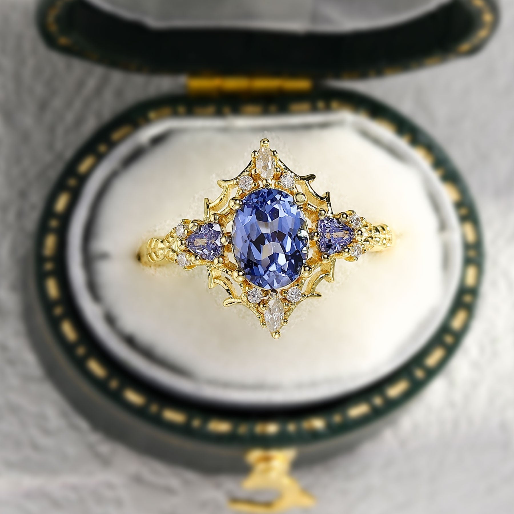 Vintage Briar Rose Oval Lab Sapphire Engagement Ring Filigree Ring - Oore Jewelry