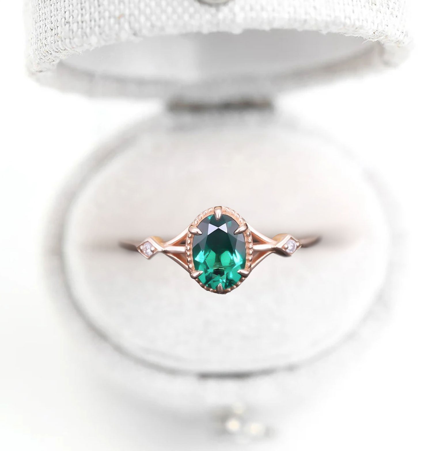 Vintage Milgrain Oval Lab Emerald Ring - Oore Jewelry