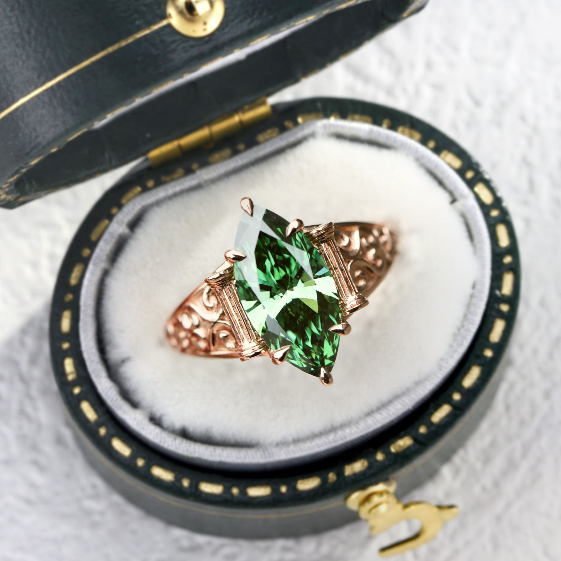 Unique Marquise Lab Emerald Engagement Ring - Oore Jewelry