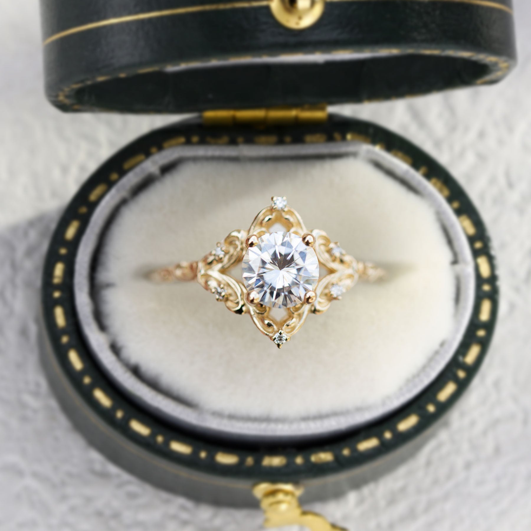 Unique Aurora Round Moissanite Ring - Oore Jewelry