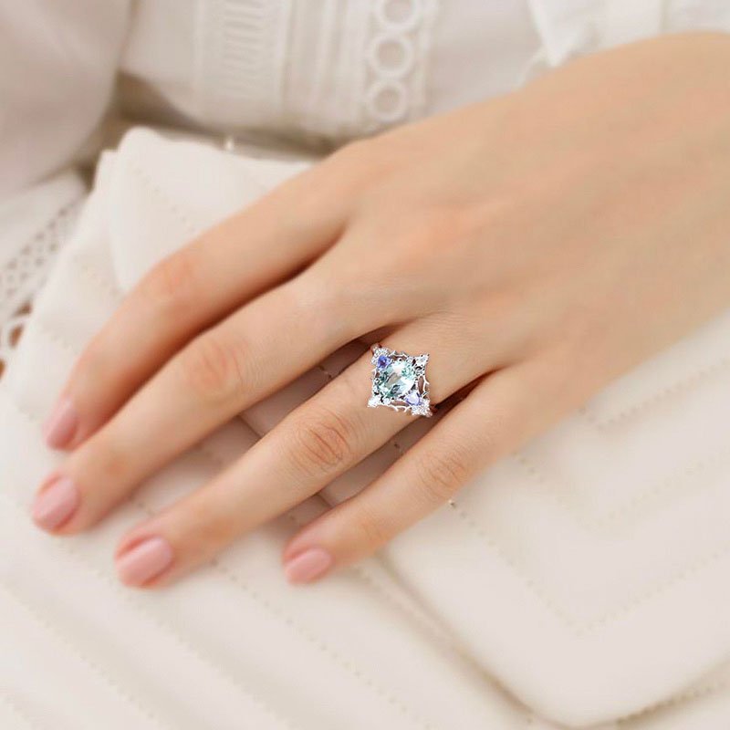 Vintage Briar Rose Oval Green Lab Sapphire Filigree Engagement Ring - Oore Jewelry