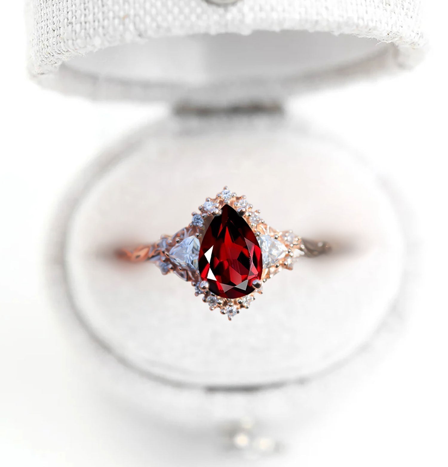 Unique Briar Half Halo Pear Garnet Ring - Oore Jewelry