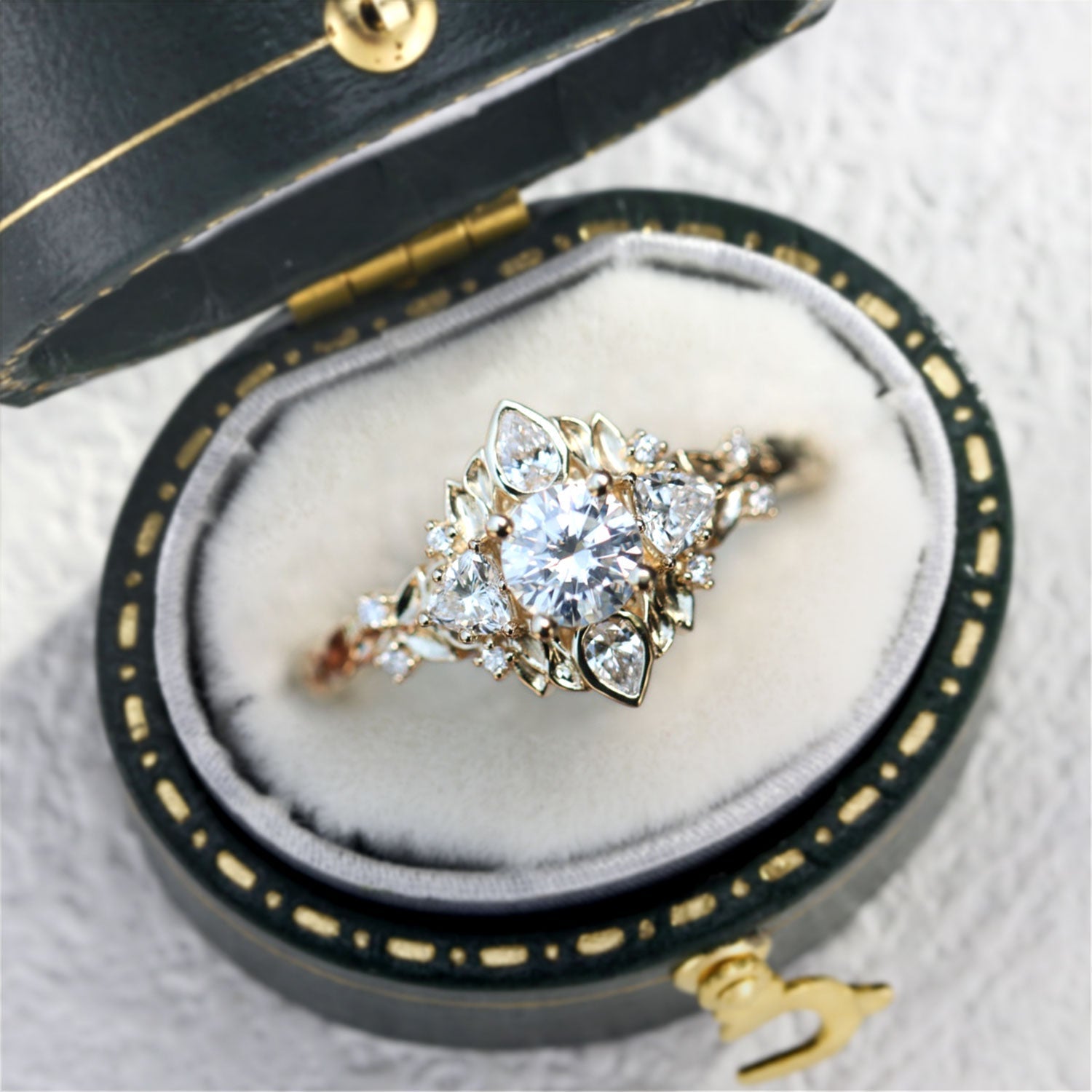 Enchanted Briar Cluster Round Moissanite Engagement Ring - Oore Jewelry