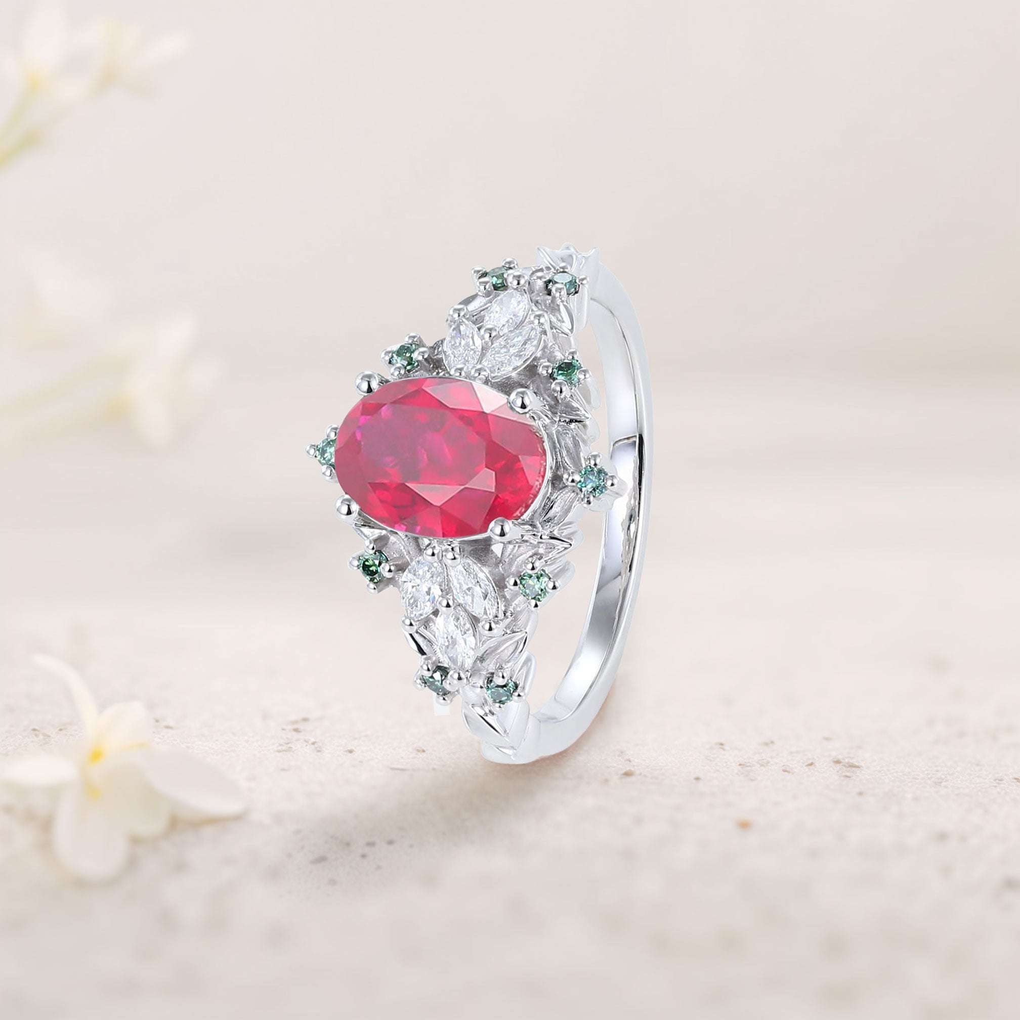 Vintage Starlight Oval Lab Ruby Engagement Ring - Oore Jewelry