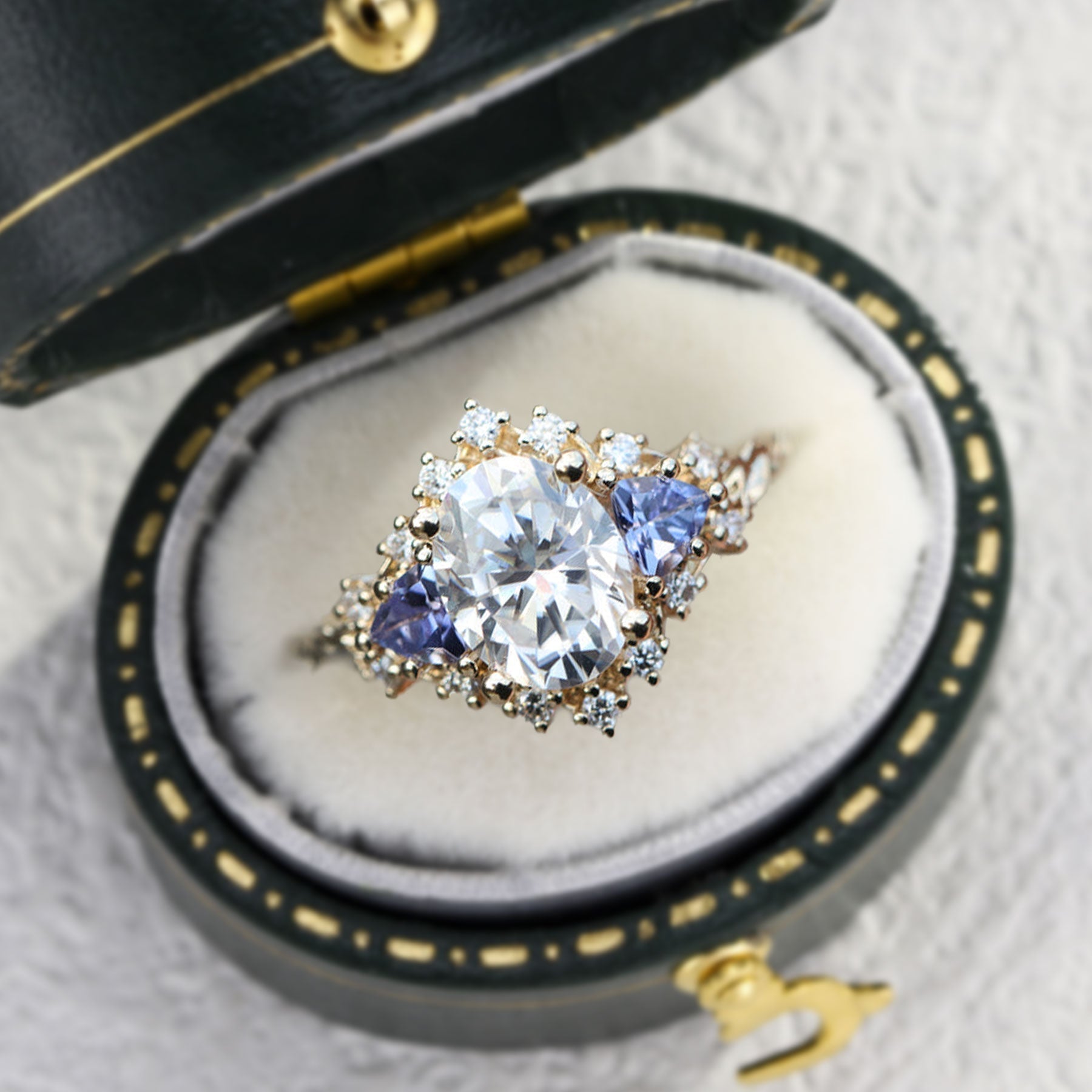 Unique Briar Half Halo Oval Moissanite Ring - Oore Jewelry