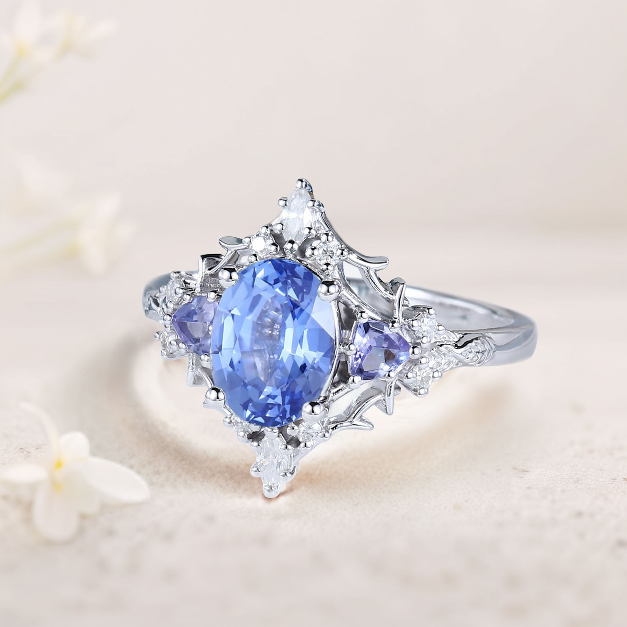 Vintage Briar Rose Oval Lab Sapphire Engagement Ring Filigree Ring - Oore Jewelry
