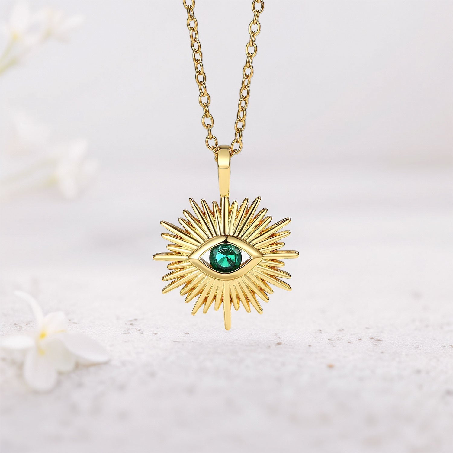 Unique Devil's Eye Round Lab Emerald Necklace - Oore Jewelry