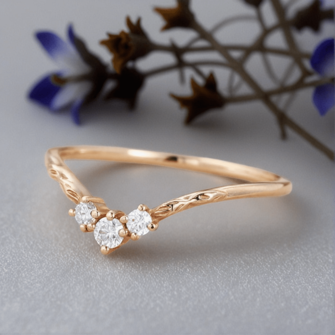 Unique Round Moissanite Wedding Band Art-deco Moissanite Engagement Ring - Oore Jewelry