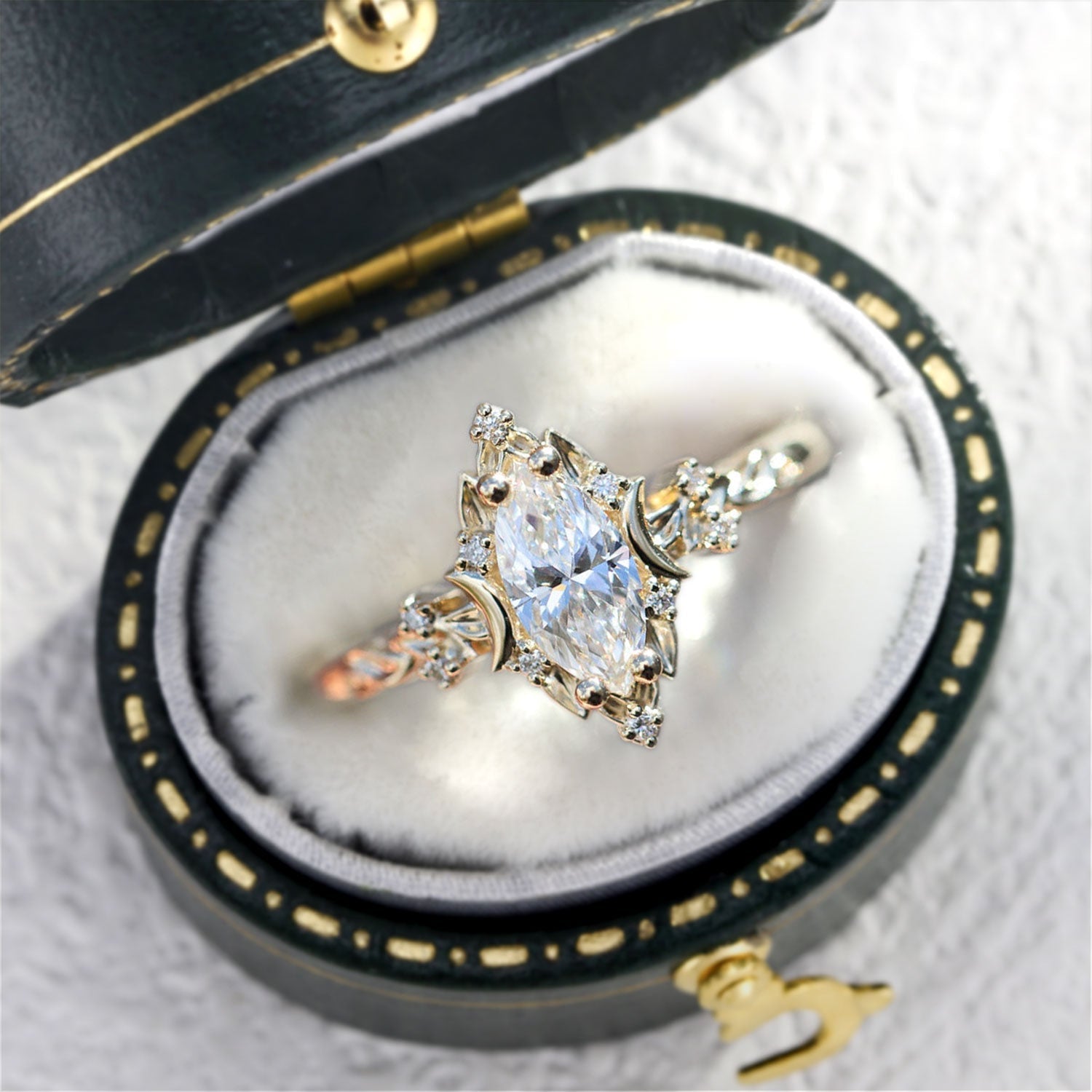 Unique Briar Moon Marquise Moissanite Engagement Ring - Oore Jewelry