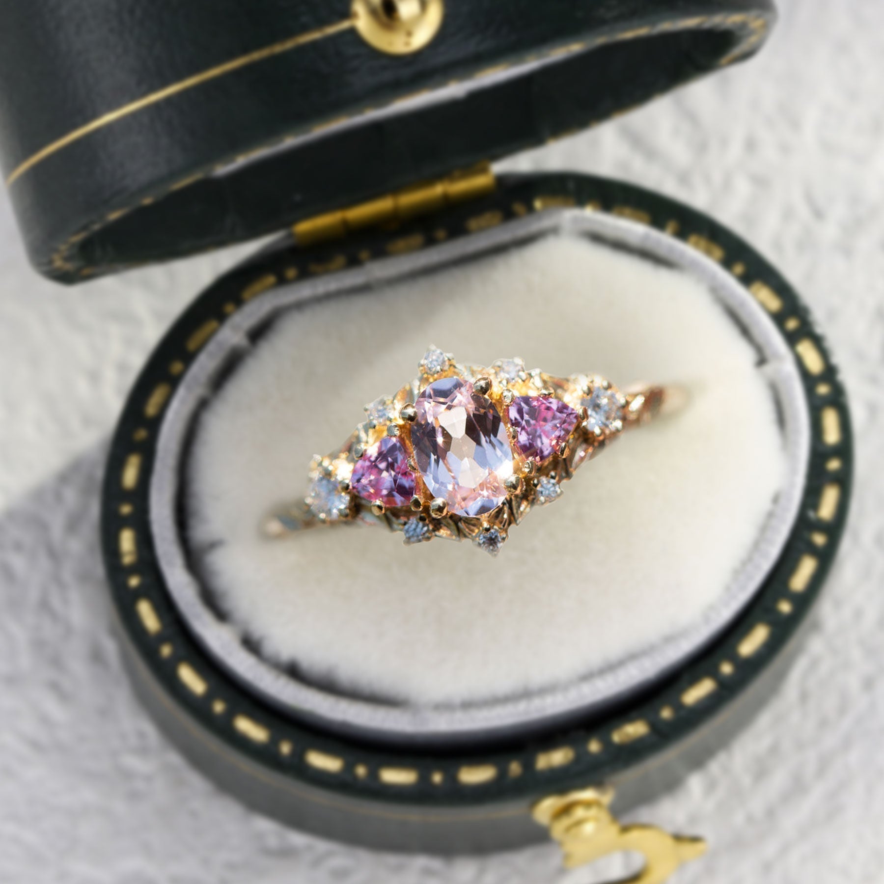 Unique Five Stone Oval Pink Lab Padparadscha Ring - Oore Jewelry
