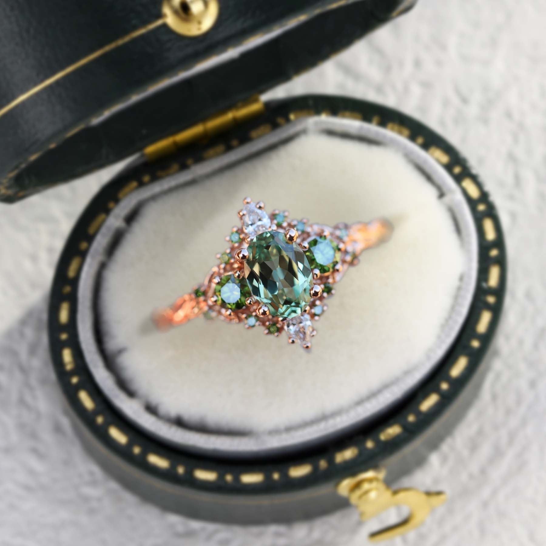 Unique Enchanted Briar Oval Green Lab Sapphire Ring - Oore Jewelry