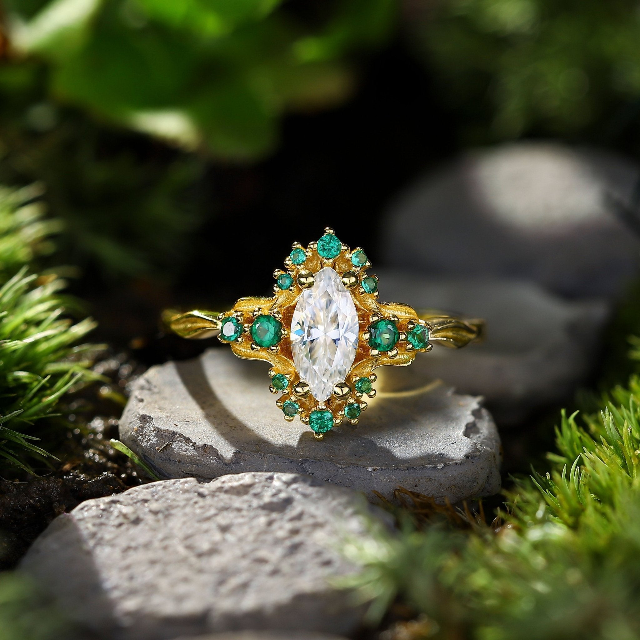 Unique Astraea Half Halo Marquise Moissanite Ring - Oore Jewelry