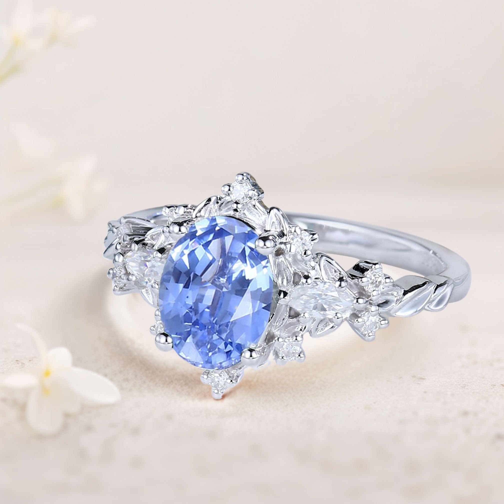 Vintage Briar Rose Oval Lab Sapphire Engagement Ring Vine Ring - Oore Jewelry