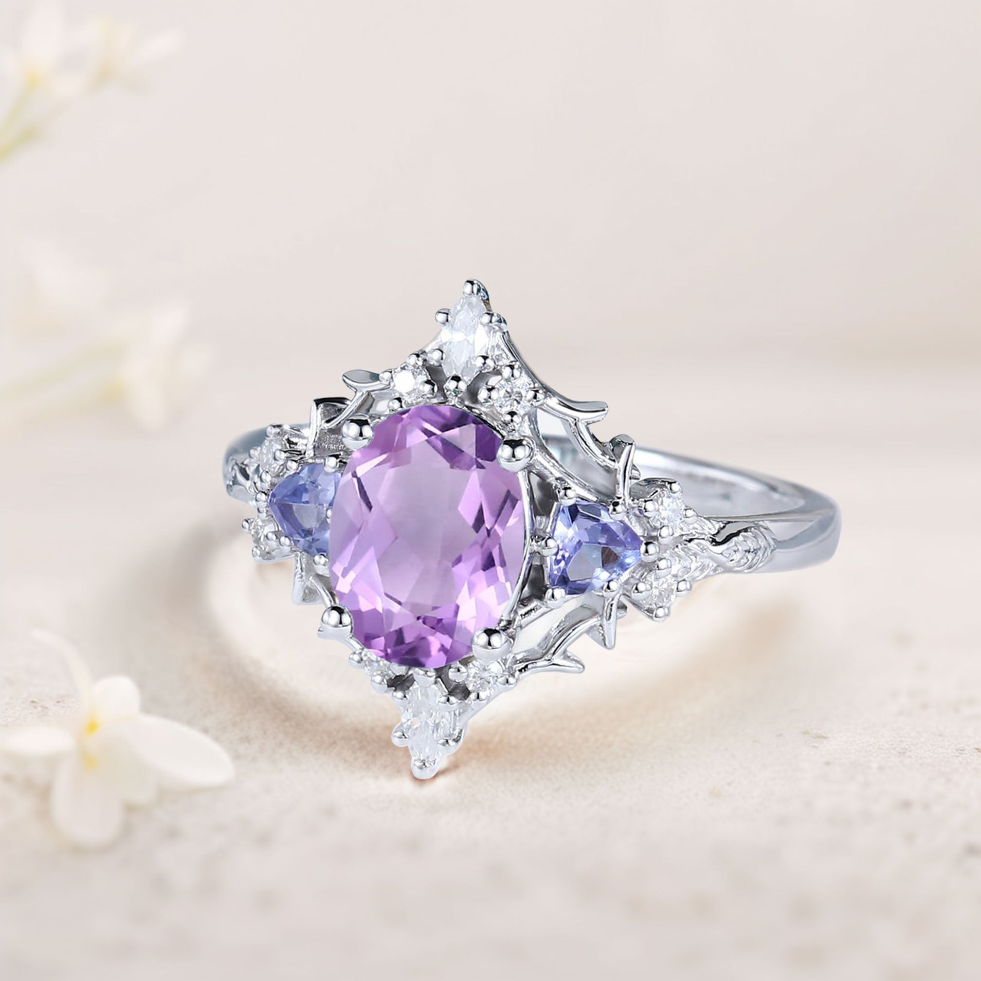 Vintage Briar Rose Oval Amethyst Engagement Ring Filigree Ring - Oore Jewelry