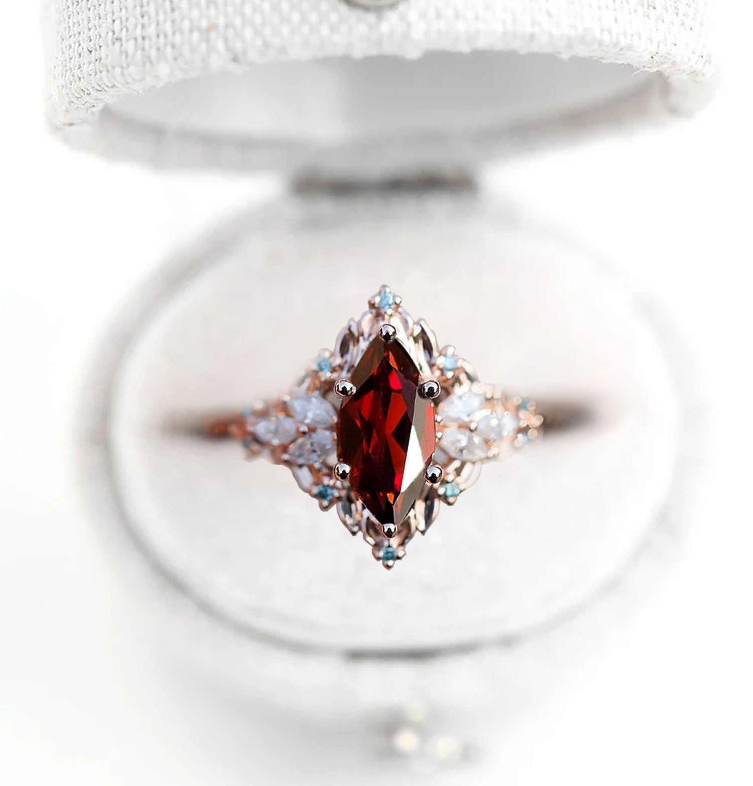 Unique Briar Rose Starlight Marquise Garnet Anniversary Ring - Oore Jewelry