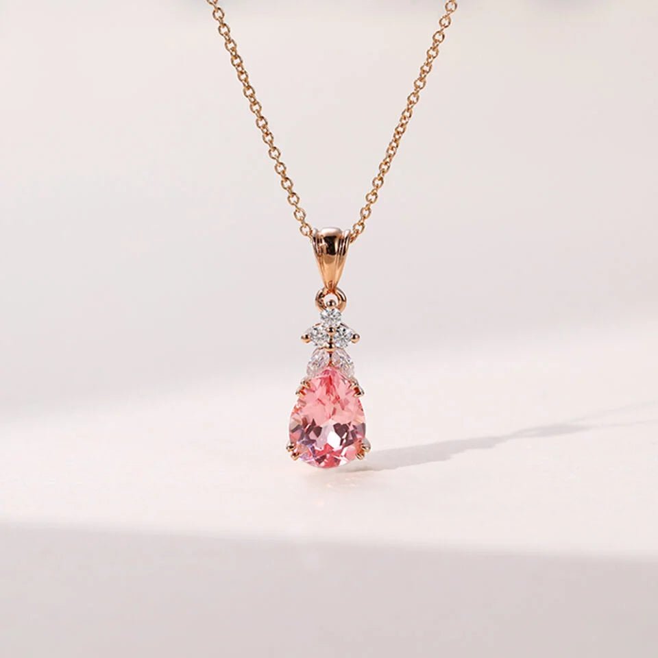 Vintage Pear Cut Lab Pink Sapphire Pendant Necklace - Oore Jewelry