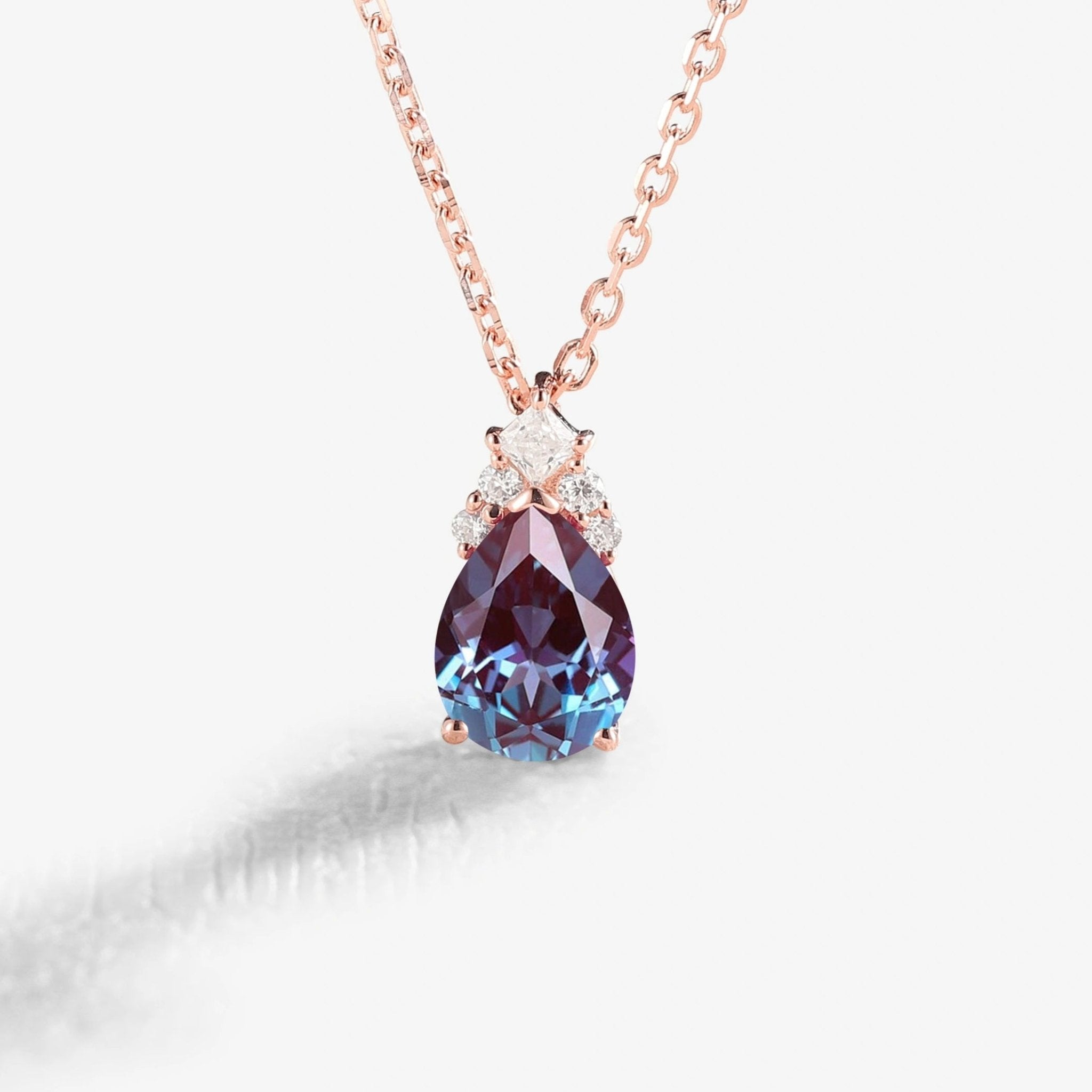 Unique Princess Pear Cut Alexandrite Necklace - Oore Jewelry